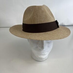 Stetson Hat Panama Fitted Mens XL Beige Polyester Straw Wide Brim Summer Classic